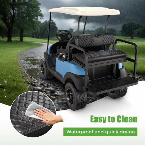 10L0L Golf Cart Seat Cover Universal Leather Rear Seat Cover for Yamaha, EZGO, Club Car - Soft PU Leather and Fitting Memory Foam, 3D Diamond Pattern, Durable Waterproof, Easy to Clean (Black)