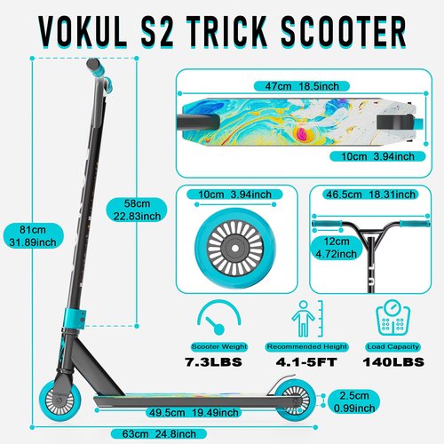 VOKUL Complete Pro Stunt Scooter for Kids, Boys Girls, Teens High Performance Trick Scooter for Skatepark Street – for Ages 6 and Up