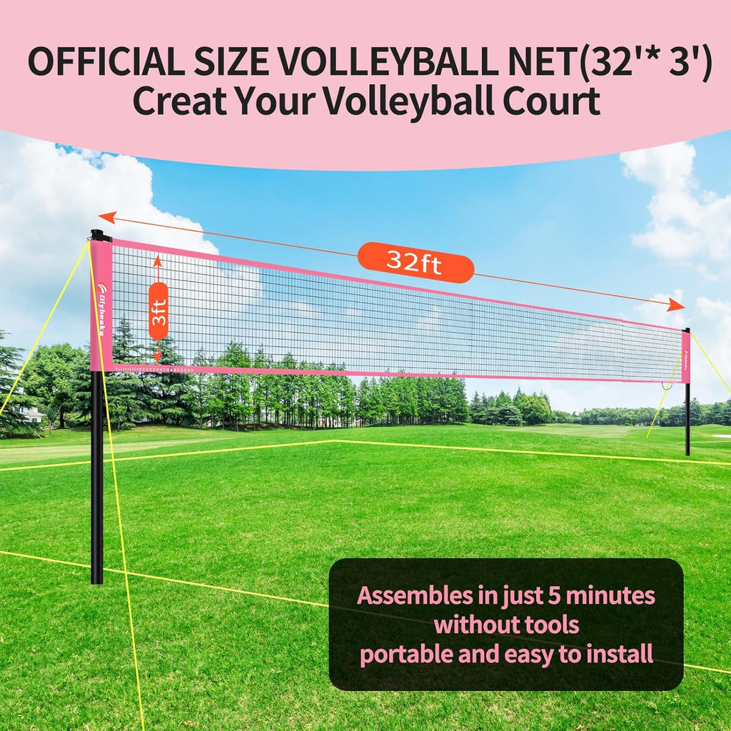 Skiennix Portable Outdoor Volleyball Net Set - Adjustable Poles, Soft PU Volleyball & Pump, Carry Bag Included