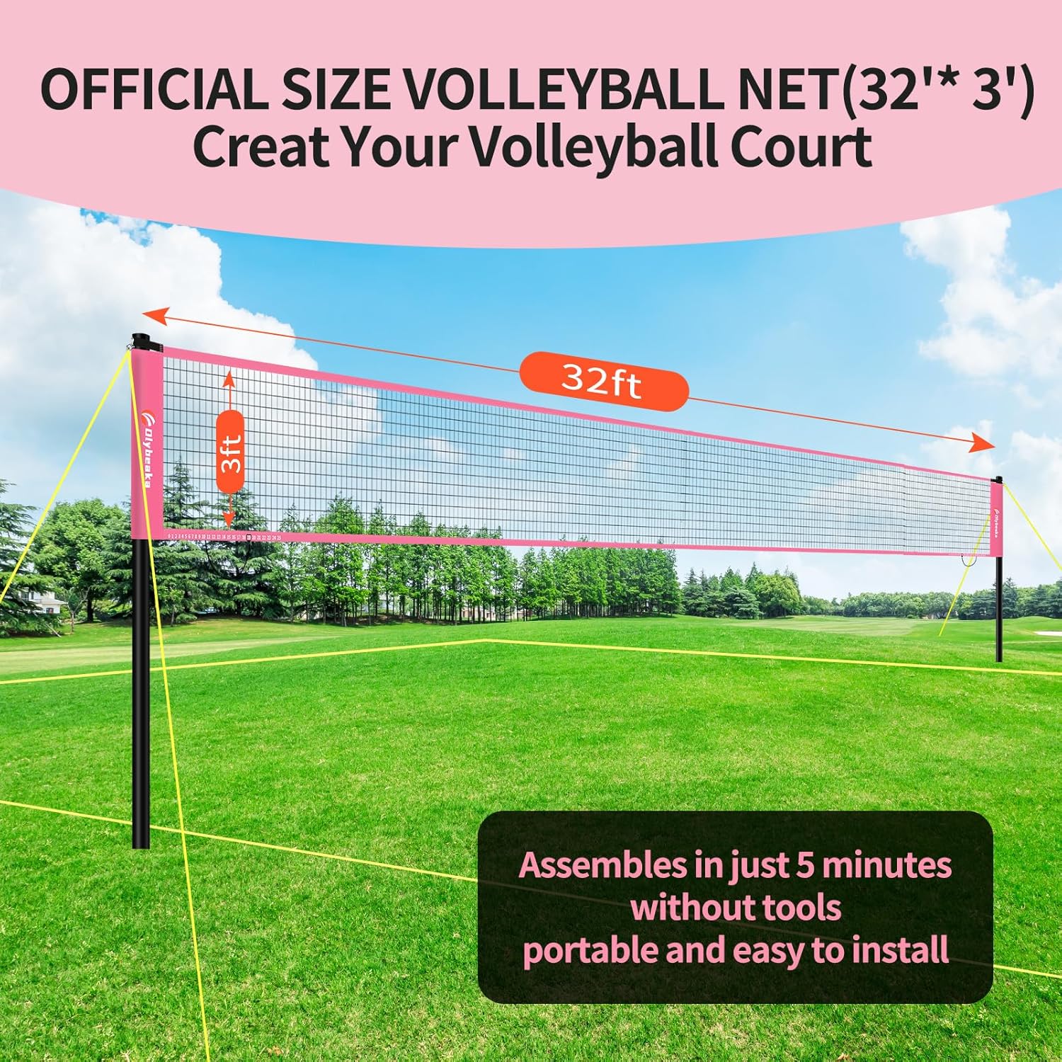 Skiennix Portable Outdoor Volleyball Net Set - Adjustable Poles, Soft PU Volleyball & Pump, Carry Bag Included