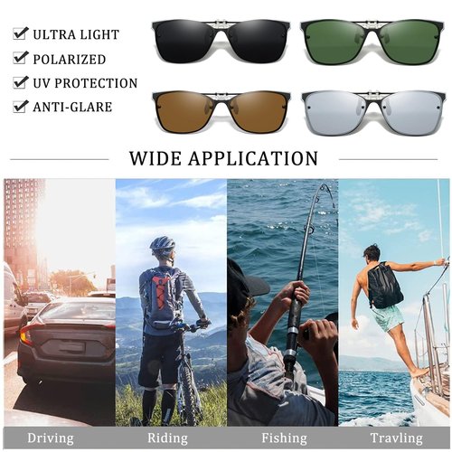 FRAZALA Polarized Clip on Sunglasses for Men Women over Prescription Glasses Anti Glare & UV Protection Flip up Clip-on shades (Dark Green)