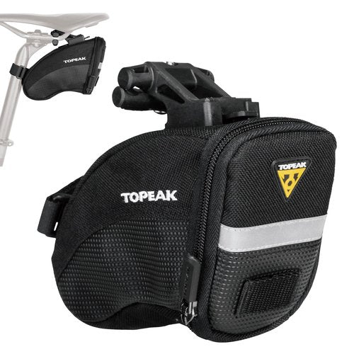 Topeak Aero Wedge Pack with Fixer F25 (Small) – Compact Aerodynamic Bike Saddle Bag with QuickClick Mount, Durable 1000D Nylon, Reflective Strip & Safety Light Clip