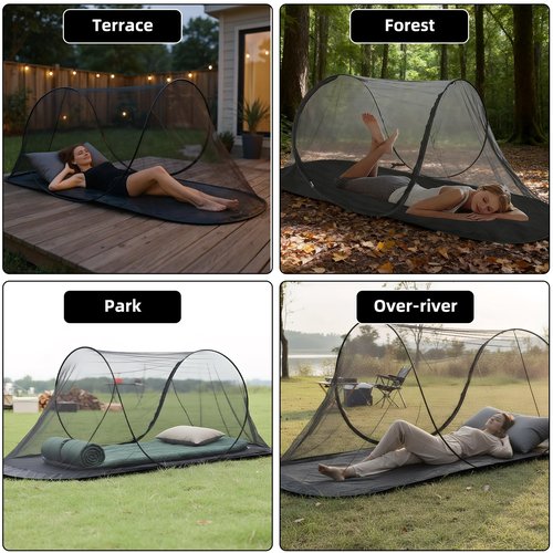 Pop Up Mosquito Tent, Outdoor High-Density Mesh Isolate Tiny Insects, Foldable Mesh Tent for Single Person, Mosquito Net with Storage Bag for Camping Travel Patio, Black