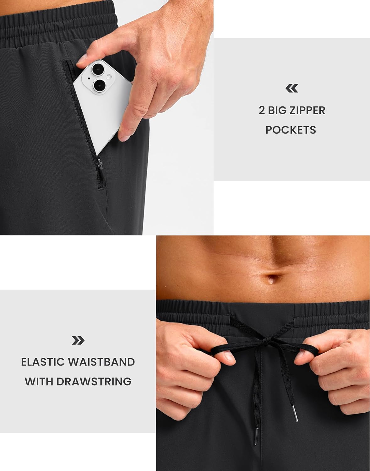 Pudolla Men's Athletic Shorts - Lightweight Quick-Dry Workout Shorts with Zipper Pockets | 5"/7"/9" Sizes