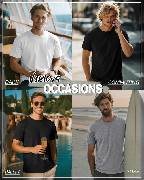 Ficerd Men's Big & Tall Cotton Crew Neck T-Shirts - 5 Pack Oversized Short Sleeve Tees