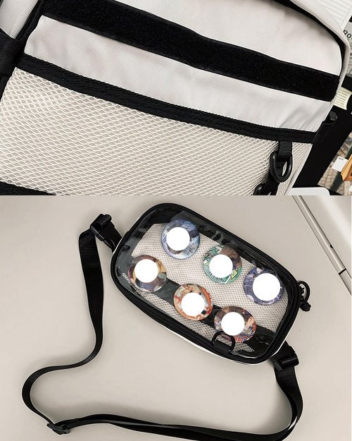 VOUSXLLEZ Ita Bag Backpack Double Window Pins Bag with insert, Backpack for Cosplay and Concert(Pins NOT Included) (White)