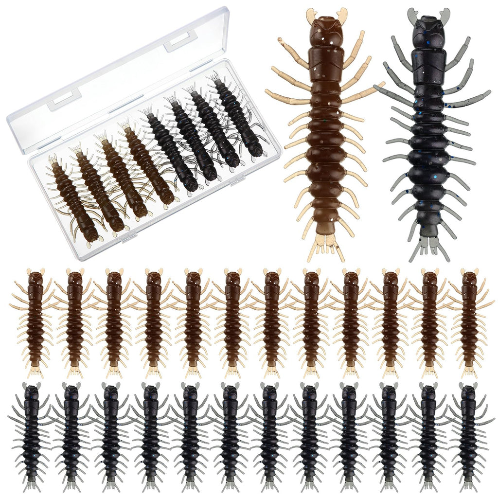 Relaxgiant 36 Pcs Hellgrammite Fishing Lures 3 Inch Soft Plastic Hellgrammite Fly Realistic Fishing Bait Artificial for Freshwater(Black, Brown)