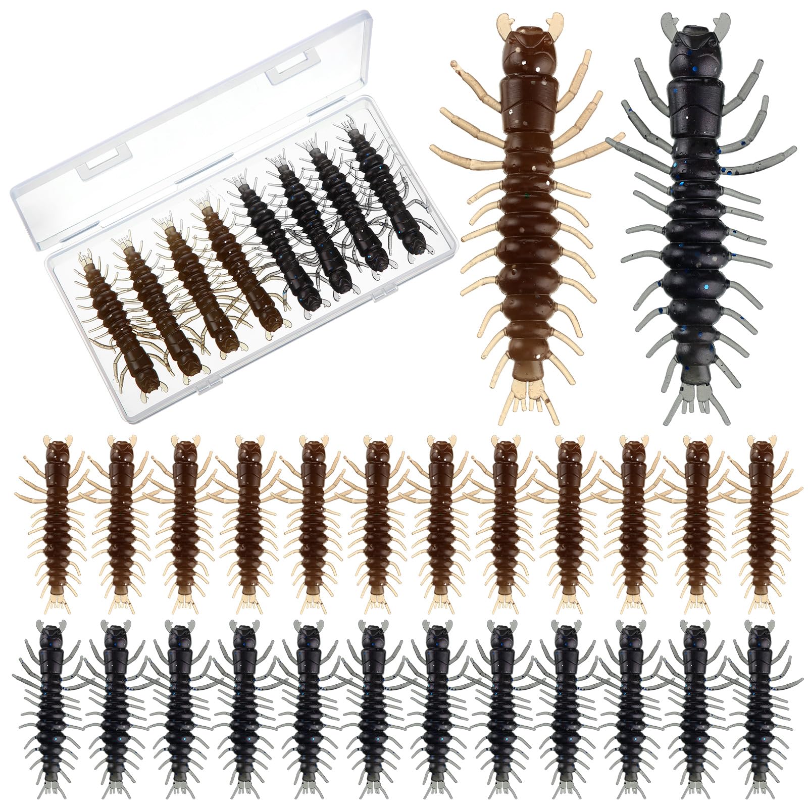Relaxgiant 36 Pcs Hellgrammite Fishing Lures 3 Inch Soft Plastic Hellgrammite Fly Realistic Fishing Bait Artificial for Freshwater(Black, Brown)