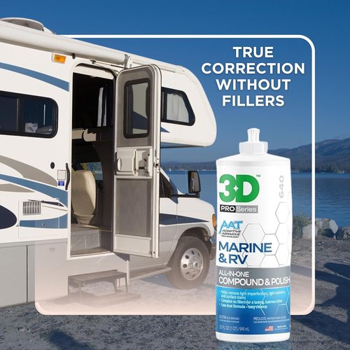 3D Marine & RV Gel-Coat Compound & Polish - Removes Oxidation & Scratches, Deep Shine Wax Protection, 32oz