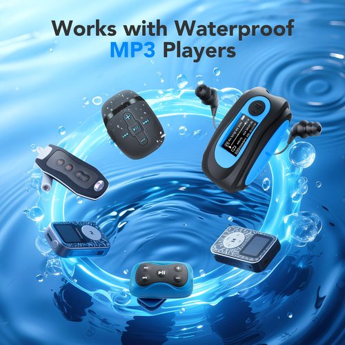 AGPTEK IPX8 Waterproof in-Ear Earphones, Coiled Cable Swimming Earbuds with Stereo Audio Extension Cable, Wired,Black