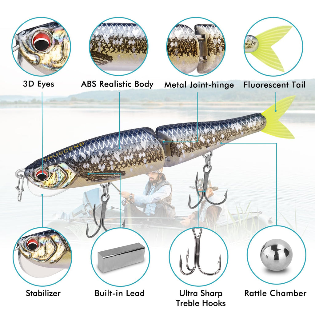 TRUSCEND Fishing Lures for Bass, Glide Baits with Vertical Tongue Design, Segmented Swimbaits Fishing Lures for Saltwater Freshwater, Slow Sinking Plugs Lures for Bass Walleye Trout Pike Musky