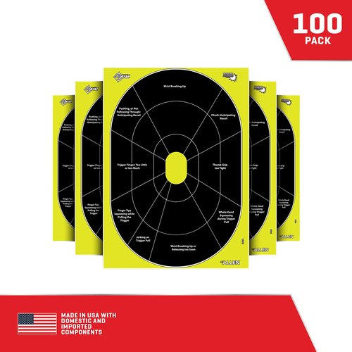 Allen Company EZ Aim Splash Reactive Paper Shooting Targets, Handgun Trainer, 12" W x 18" H, 8-Pack, Black/Chartreuse