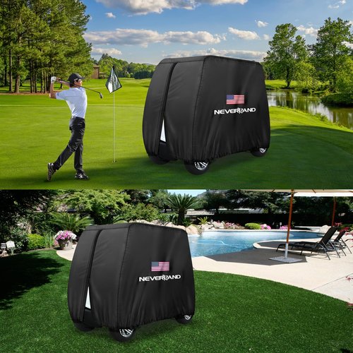 NEVERLAND Golf Cart Cover 4 Passenger - 420D Waterproof Golf Cart Covers Extended Roof Compatible with EZ GO Club Car Yamaha Golf Carts, Outdoor Dustproof 4 Seat Club Car Cover (Up to 112 Inch)