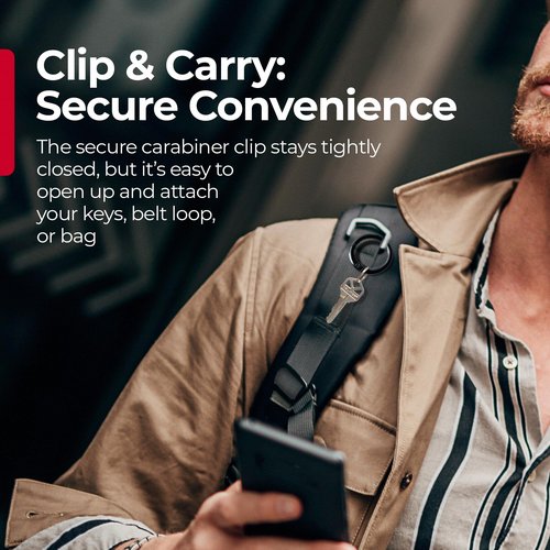 KeySmart Key Ring Clips - Round Carabiner Clip, Stainless Steel, Quick Release Keychain, Key Rings for Car Keys, Secure Locking Mechanism Key Chain Hooks, Assorted Small & Large Sizes, 4 Pack, Black