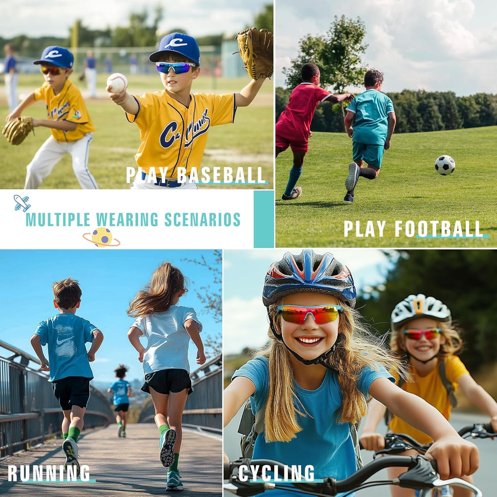 Skiennix Kids Sunglasses - Polarized Baseball Goggles for Boys & Girls 3-12 | UV Protection