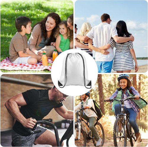 KUUQA Drawstring Backpack - 2 Pcs White Cinch Bags for Gym & Travel Storage