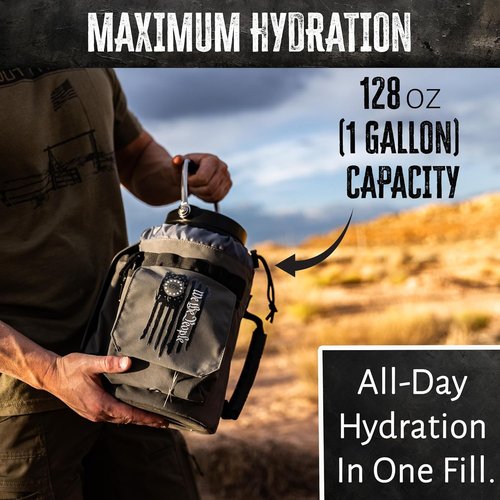 Iron Infidel Battle Bottle - 128 oz Insulated Tactical Water Jug with Dual Carry Handles & Rugged Sleeve