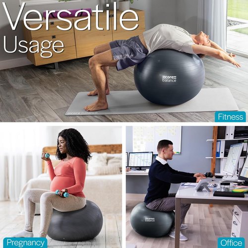 Core Balance Exercise Ball - Anti-Burst Stability Ball for Yoga & Fitness | Available in 55cm, 65cm, 75cm, 85cm