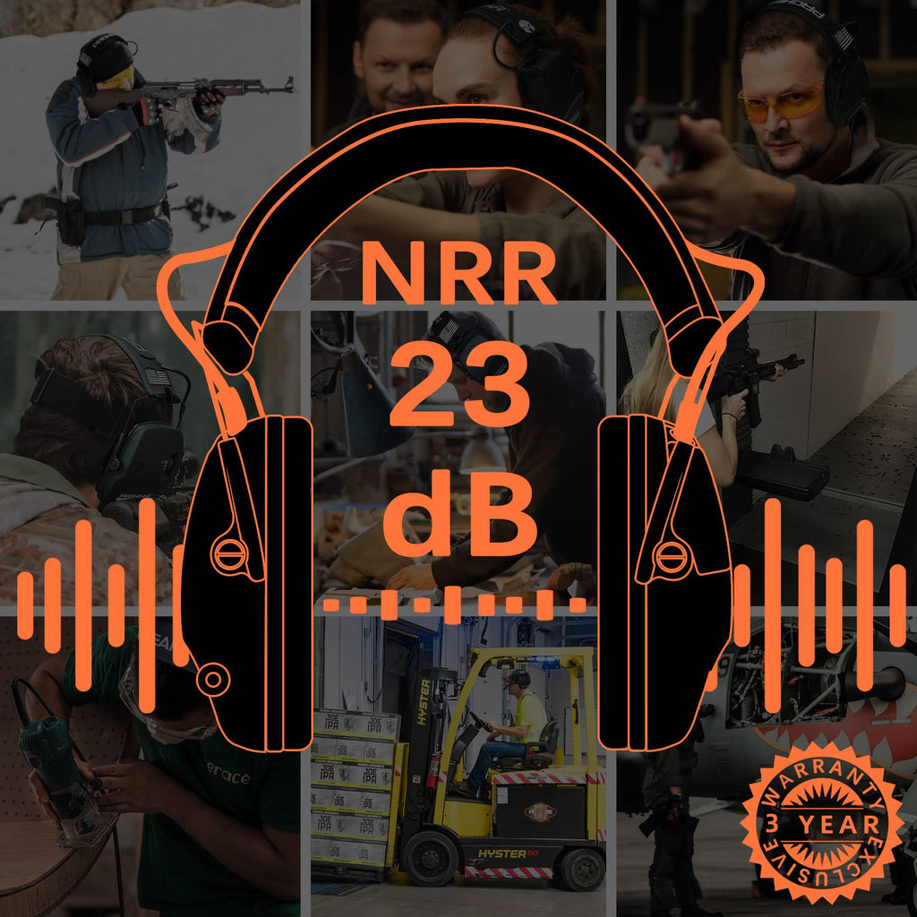 PROHEAR Electronic Ear Protection with 4X Sound Amplification, Noise Reduction Safety Earmuffs, NRR 23dB Noise Reduction Headphones for Loud Work Environments – Black