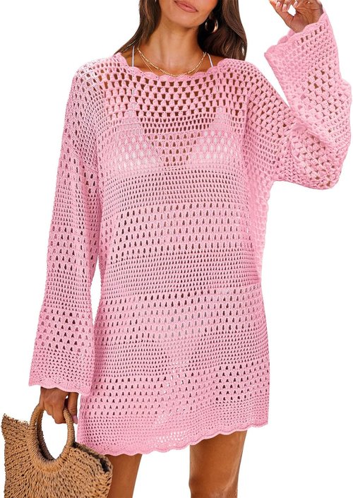 ANRABESS Crochet Swim Cover-Up - Stylish Mesh Knit Beach Dress for Summer Vacation