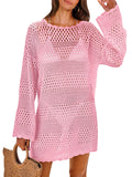 ANRABESS Women Swimsuit Crochet Swim Cover Up 2026 Summer Bathing Suit Swimwear Mesh Knit Beach Dress Vacation Outfits Light Pink XX-Large