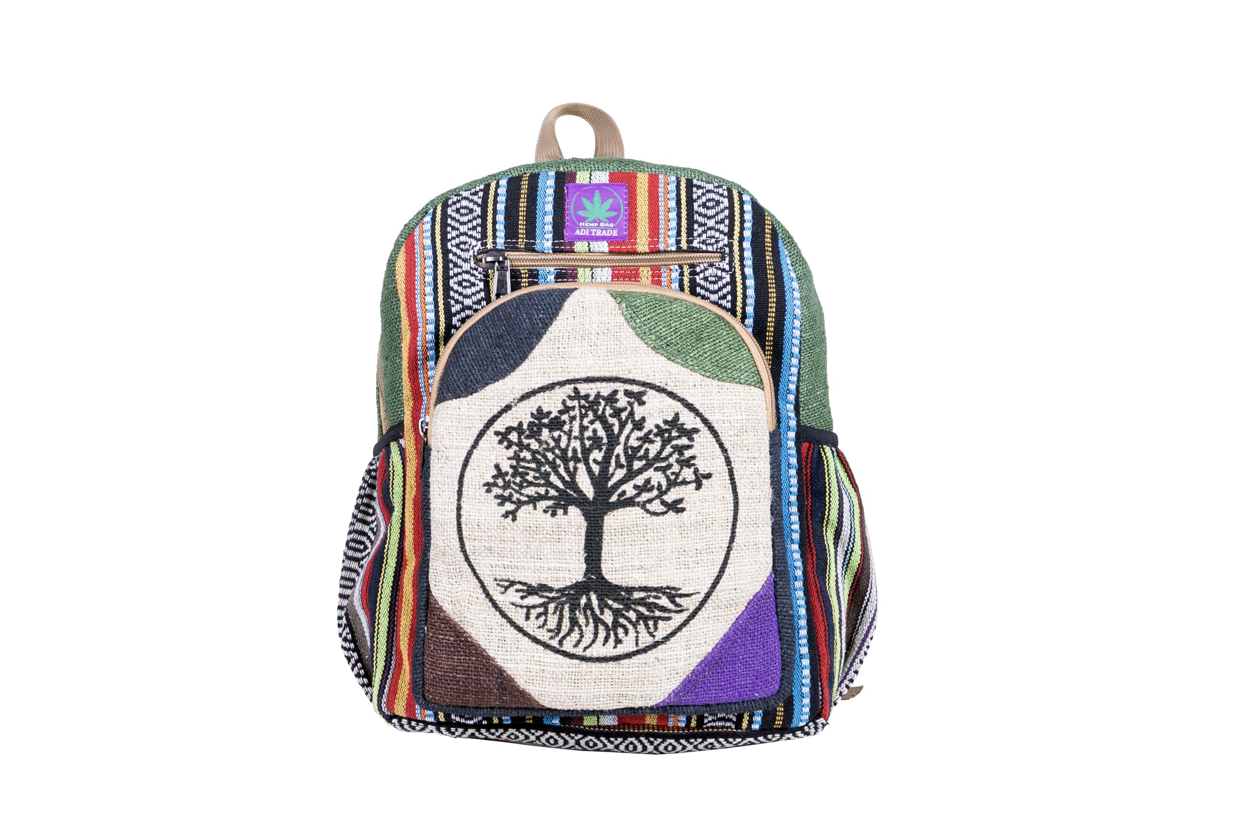 RARA Natural Handmade-Unique design and eco friendly Hemp Hippie backpack, very popular in FAIR TRADE. (Peace Tree), Medium