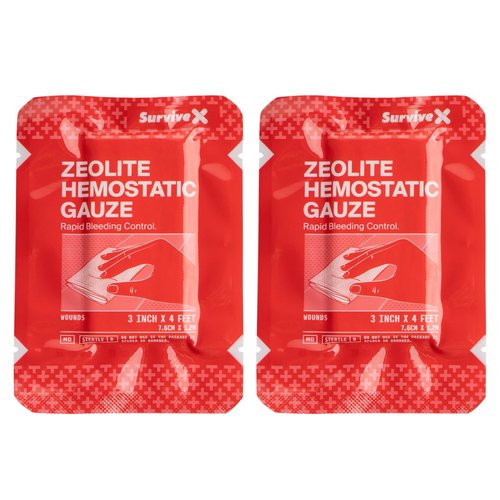 Survivex Hemostatic Gauze - Quick Blood Clotting Gauze for Wounds - Trauma Kit Hemostatic Dressing - 3 in x 4 FT - 2 PCS