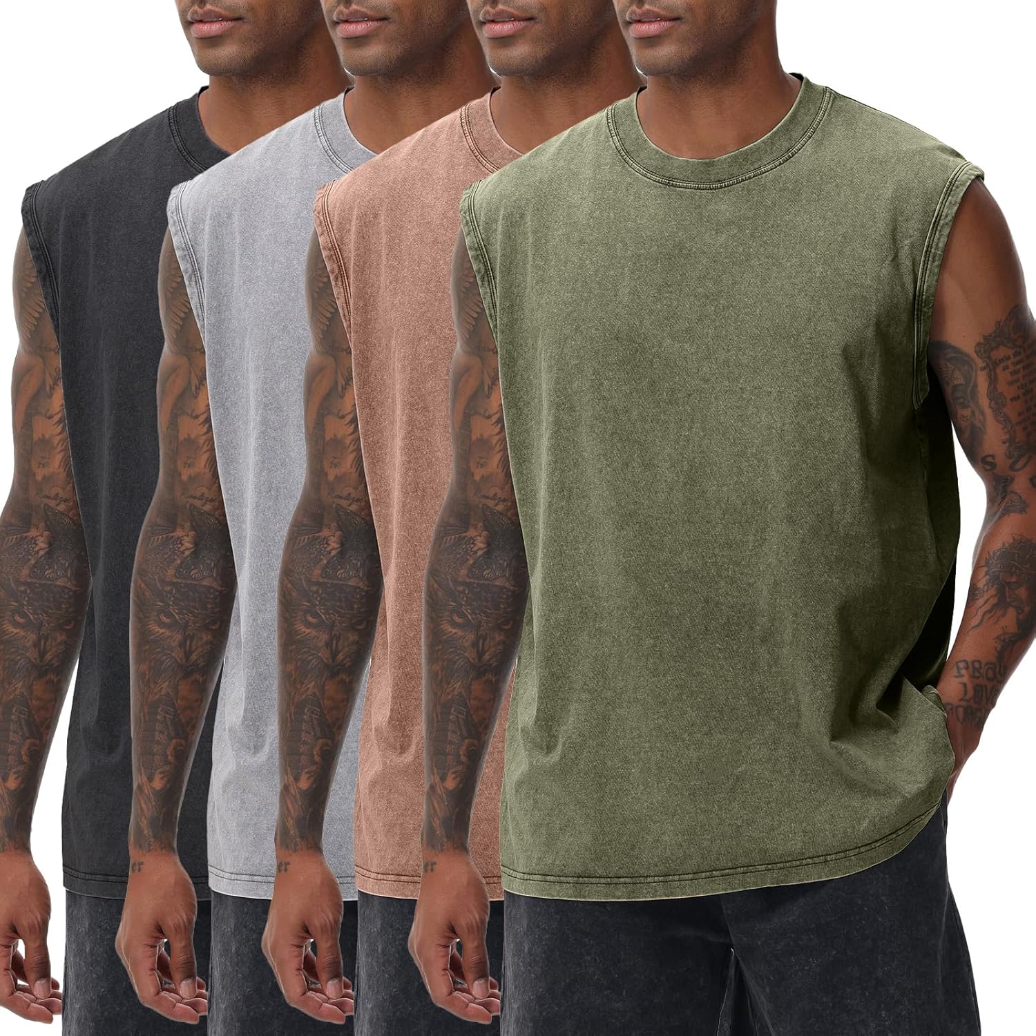 Skiennix Men's Workout Tank Tops - Sleeveless Muscle Tee for Gym & Beach | Acid Wash, Loose Fit