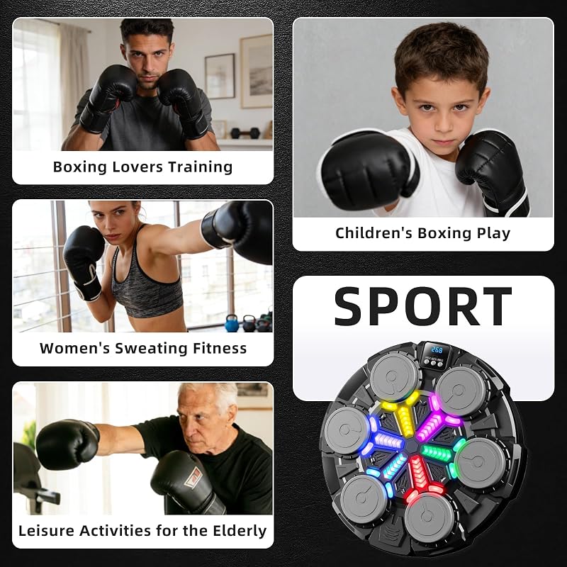 Bluetooth Wall-Mounted Boxing Machine with Lights and Gloves for Kids & Adults