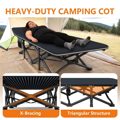 ATORPOK Oversized Camping Cot for Adults with Cushion Comfortable, Extra Wide 31.5'' Folding Bed for Sleeping, Lightweight Folding Bed with Carry Bag Supports 500 lbs
