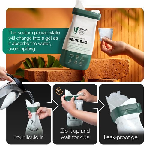 Leavaq Disposable Urine Bag 24 PCS 800ML - Portable Urinal & Female Urinal for Travel, Leak-Proof Emergency Toilet Solution, Unisex Pee Bags for Men, Women, Camping, Traffic Jams, Kids - Compact