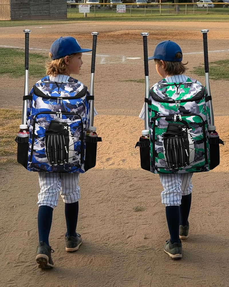 Baseball & Softball Gear Bag for Kids – Green, 19.3" H x 13.4" W x 6.7" D