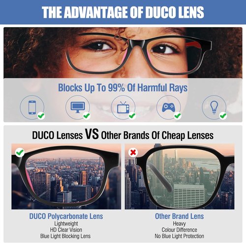 DUCO Blue Light Glasses for Kids - Anti-Glare Eyewear with Strap for Ages 6-10 | Stylish & Comfortable