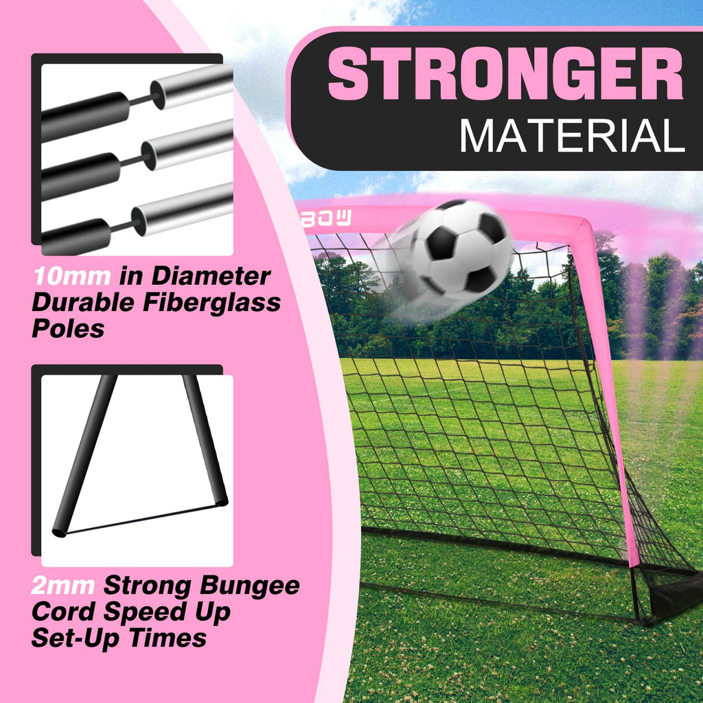 RUNBOW 6x4 ft Portable Kids Soccer Goal for Backyard Practice Soccer Net with Carry Bag (6x4 FT, 1 Pack, Pink)