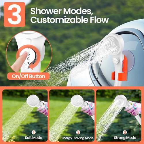 B013 Portable Shower for Camping, 7800mAh Rechargeable Camping Shower with 3 Spray Modes, IPX7 Waterproof Portable Shower Pump for Outdoor (Orange)