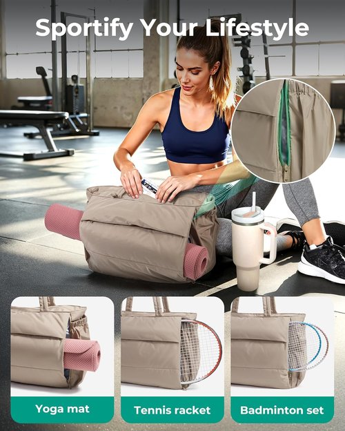 BAGSMART Tote Bag for Women - 22L Puffer Gym Bag | Holds 40oz Tumbler, Yoga Mat & 15.6" Laptop