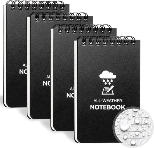 COIDEA Waterproof Notebook - 4 Pack Top-Spiral Pocket Notepad | 3" x 5" Weatherproof Memo Pads for Outdoor Use