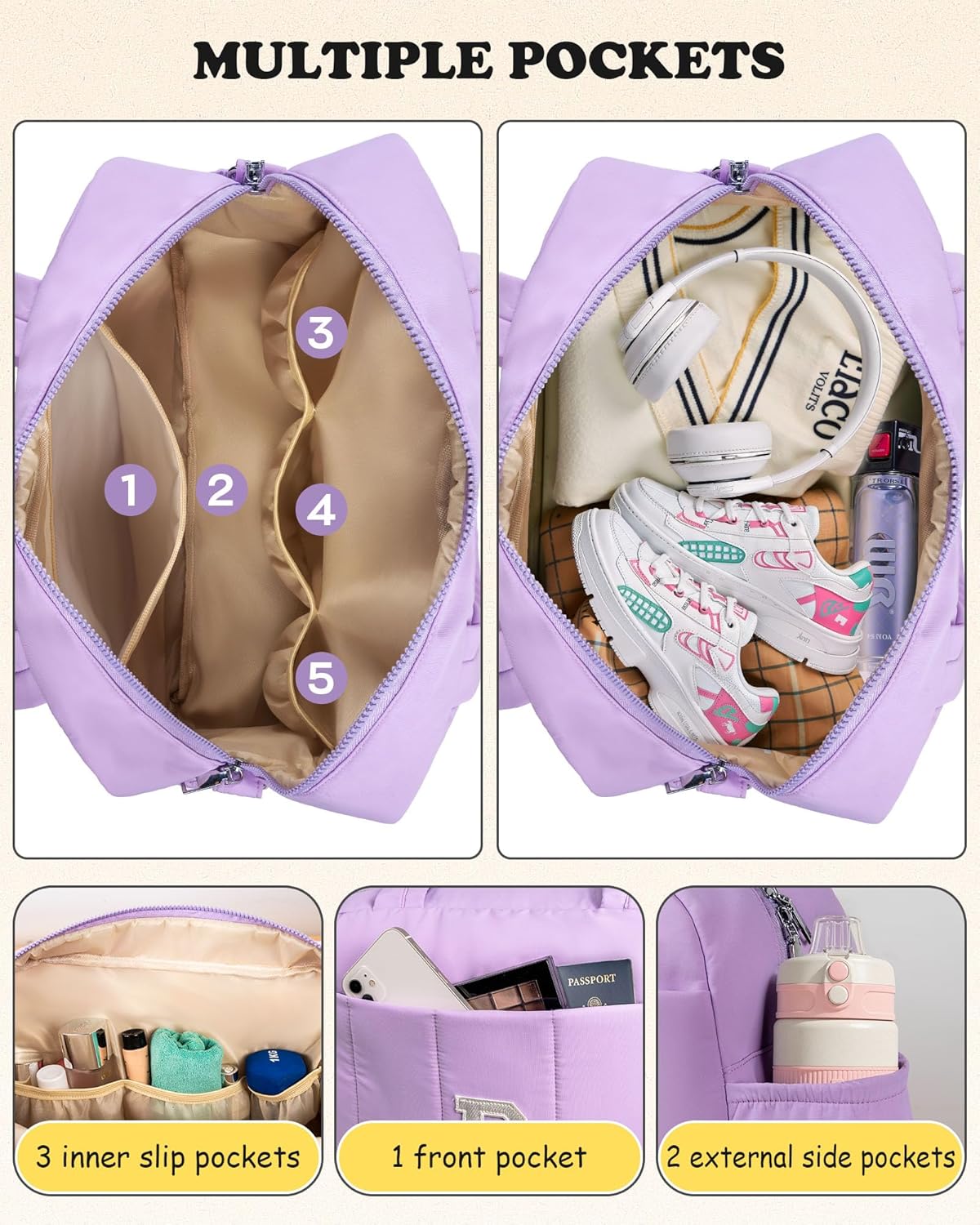 Skiennix Customizable Kids Duffle Bag | Stylish Overnight Bag with Wet Pocket & Makeup Pouch for Girls