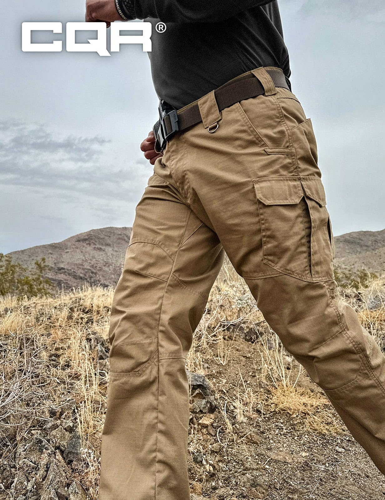 CQR Men's Tactical Pants, Water Resistant Ripstop Cargo Pants, Lightweight EDC Work Hiking Pants, Outdoor Apparel, Raider Mag Pocket Cougar, 34W x 30L