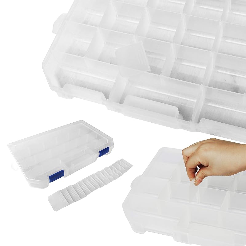 Large Plastic Tackle Box Storage Organizer with Adjustable Dividers – 4 Pack