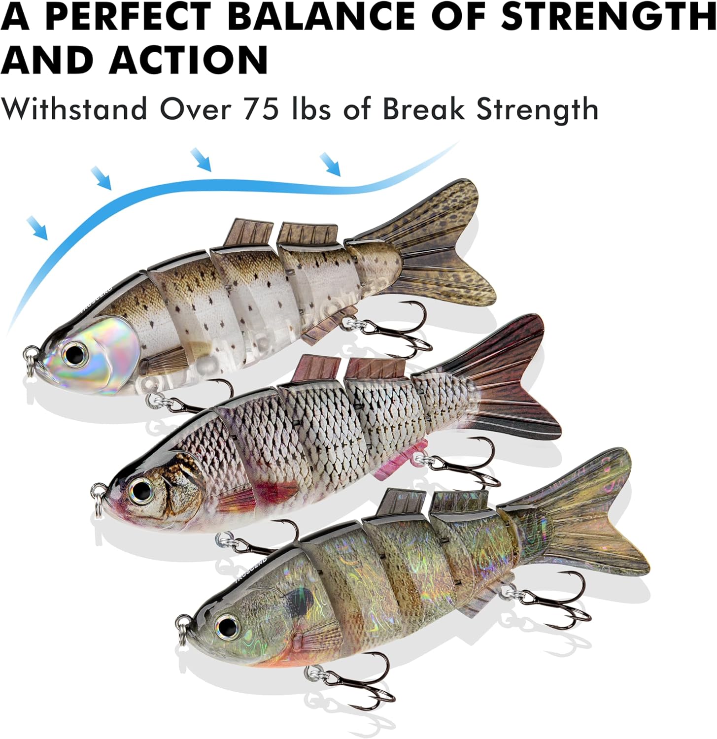 TRUSCEND Swimmax Fishing Lure - Wiggling, Vibrating, Rattling Design with BKK Hook | Heavy-Duty Dyneema Fiber Joint for Bass, Trout, Crappie