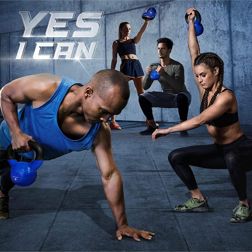 Yes4All Kettlebell, 10 lb Vinyl Coated Cast Iron Kettlebell Set of 2 for Home Gym Exercises, Heavy Weights Gym, Fitness, Full Body Workout Equipment, Push up, Grip, Strength Training - Blue