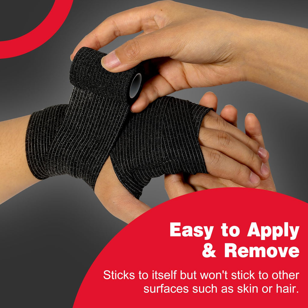 AZEN 80 Pack Self Adhesive Bandage Wrap Black, 2" X 5 Yards Black Athletic Tape, Vet Wrap, Tattoo Grip Tape Wrap，Ankle Tape, Cohesive Bandage Wrap
