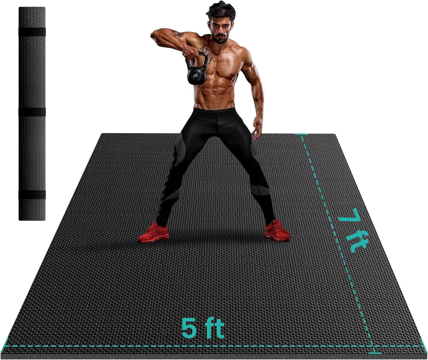 Stepwaver Extra Large Exercise Mat - Non-Slip, Ultra Durable 8mm Thick Gym Flooring | 7'x5', 8'x6', 10'x6' Sizes