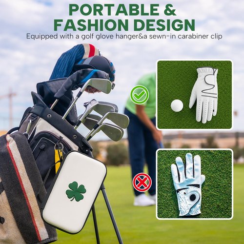 Golf Glove Holder Case with Glove Shaper - Golf Accessories Organizer for Men & Women, Premium Protective Storage Case with Carabiner Fits Golf Bags (White)