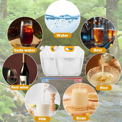 Nodaaiie 20 Pcs 1.3 Gallon Foldable Water Storage Bag, Clear Premium BPA Free Food Grade Container, Foldable Freezable No-Leak Pouch for Outdoor Sport Camping Hiking Backpack Emergency
