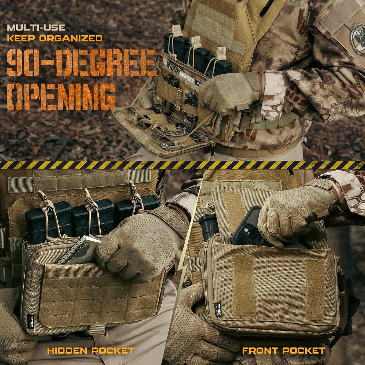 WYNEX Tactical Utility Tool Pouch - Kangaroo Style Molle Admin Organizer with Mag/Zipper Strip Insert