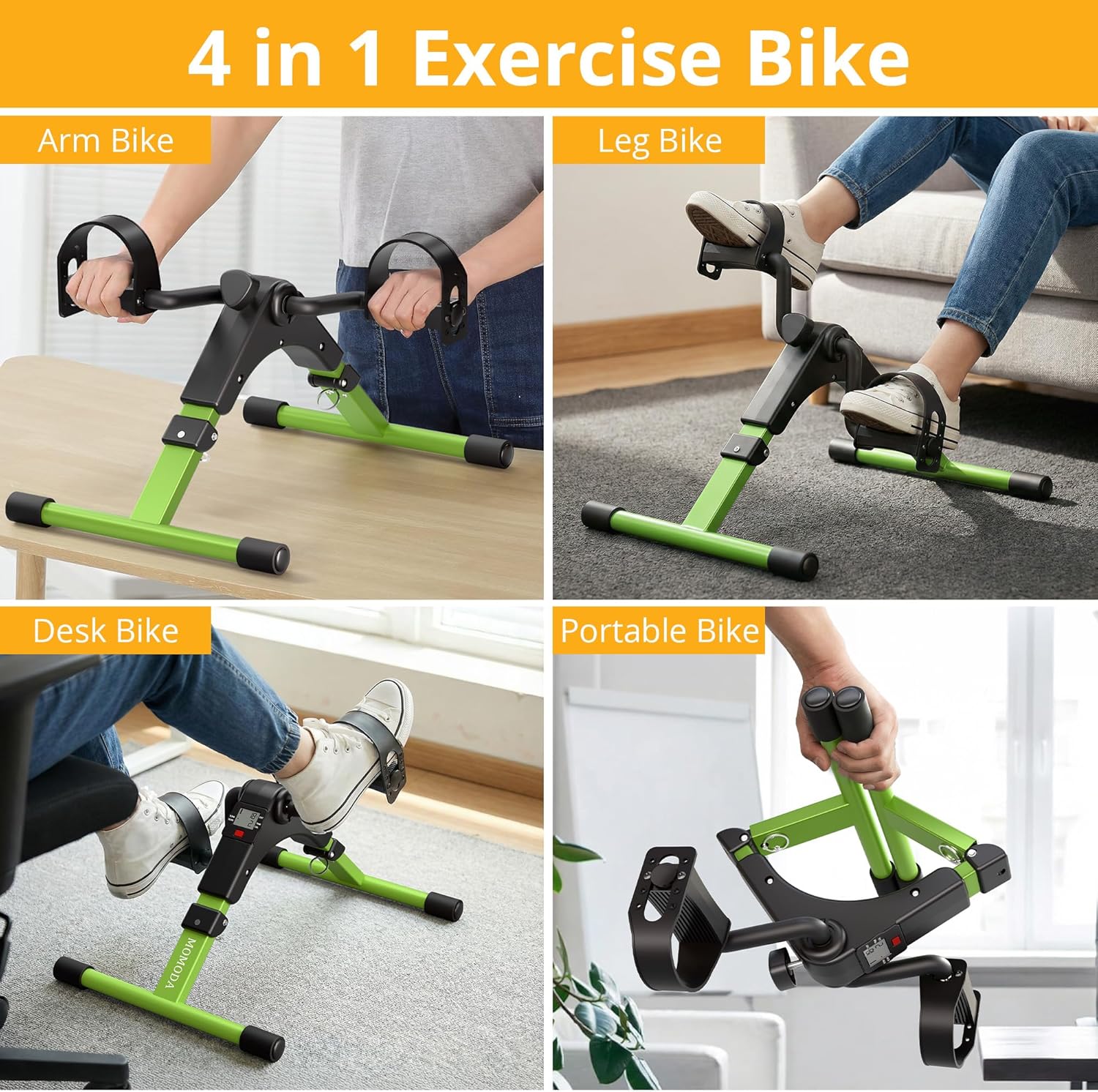 Pedal Exerciser - Foldable Desk Exercise Bike for Legs and Arms with LCD Monitor - Black/Green