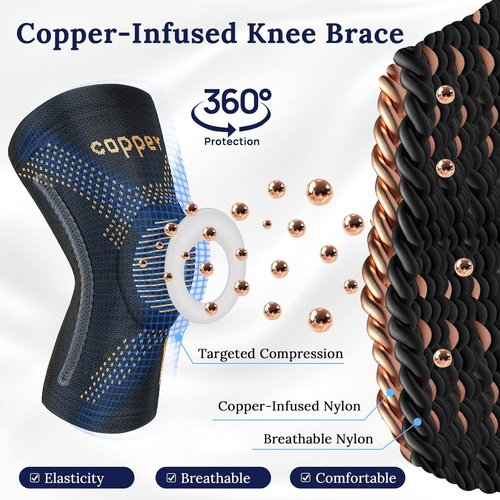 JIUFENTIAN Copper Knee Braces - Professional Arthritis Pain Relief with Side Stabilizers | Medium Compression Sleeves