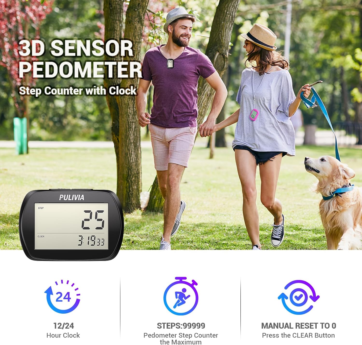 Skiennix Pedometer - 3D Step Counter with Clock | Accurate & Portable Walking Tracker